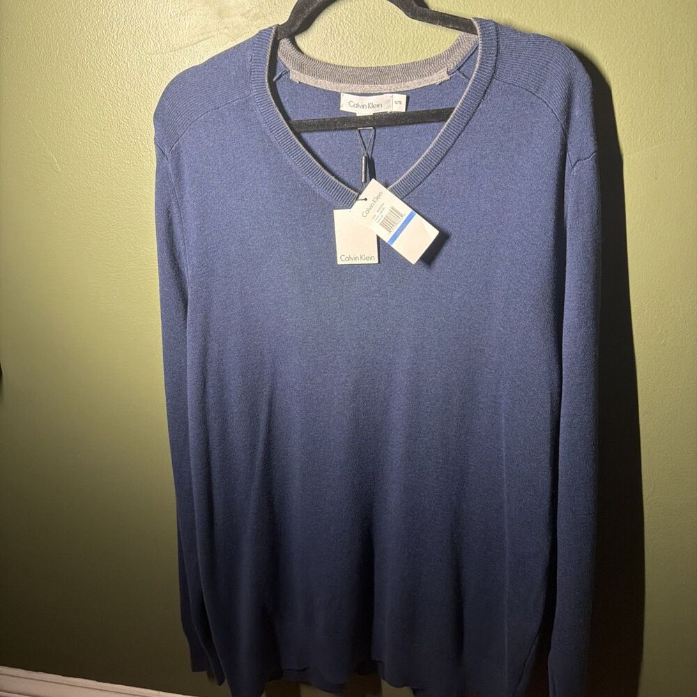 NWT Calvin Klein Men’s XL Ombré Dip Dye V-Neck Sweater Blue Heather Cotton Modal